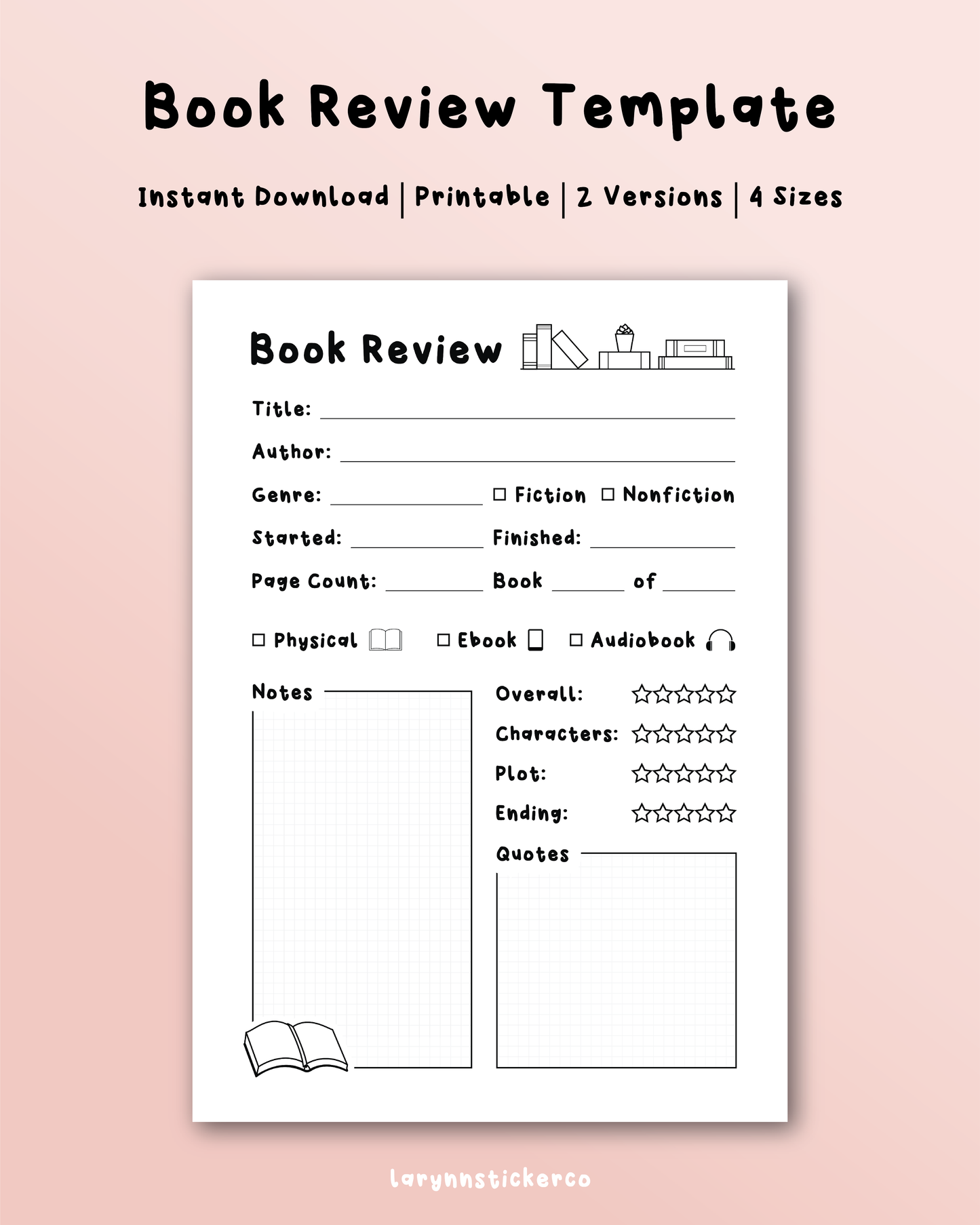 DIGITAL Book Review Template Printable