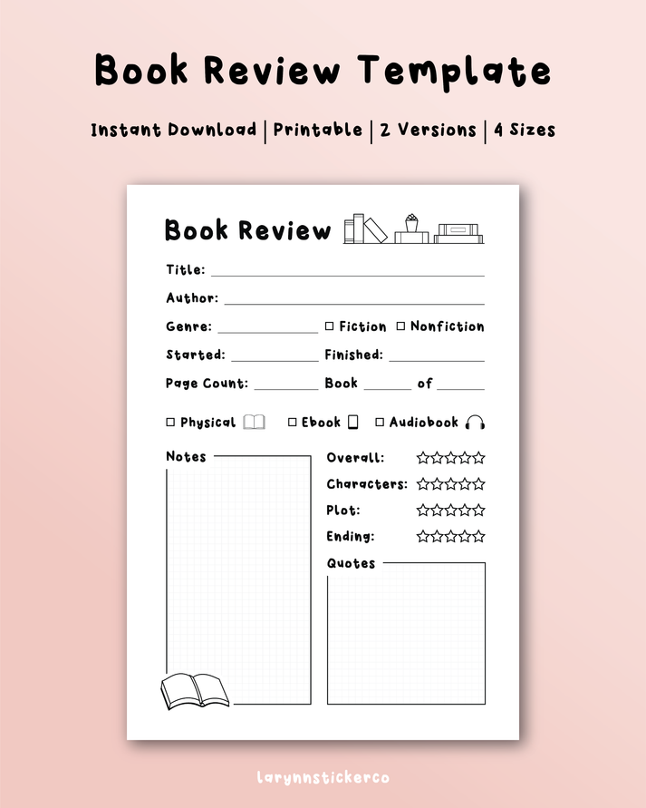 DIGITAL Book Review Template Printable – LaRynn Sticker Co.